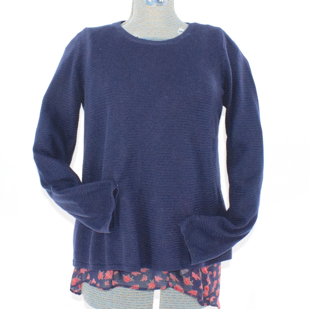 Lucky Brand Navy Layered Sweater with Split Back L